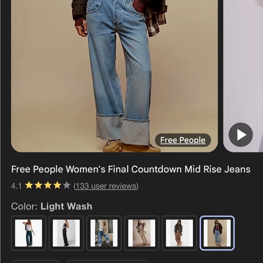 Free People Women's Light Blue Mid Rise Jeans